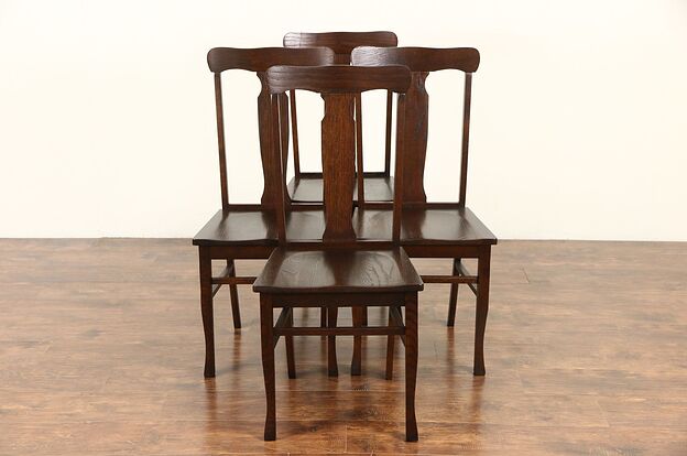 Set of 4 Oak 1910 Antique Dining or Game Chairs photo