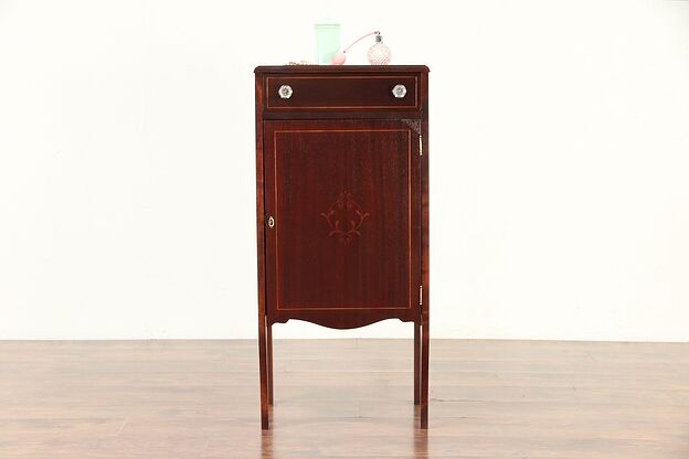 Music Cabinet,1900 Mahogany Antique with Inlaid Banding #30048 photo