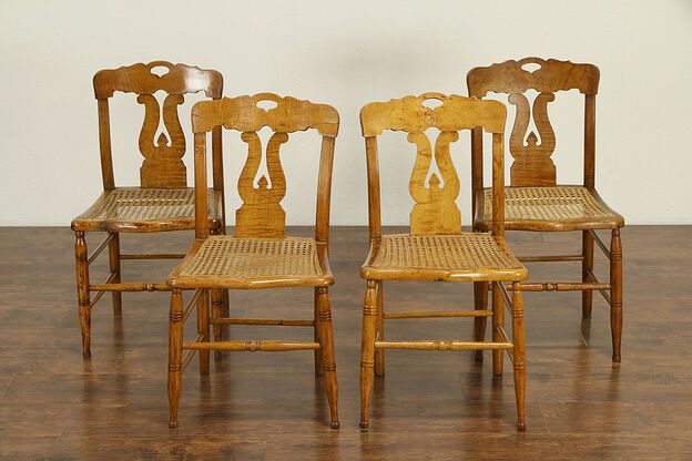 New England Curly Maple Antique 1825 Lyre Back Set of 4 Dining Chairs #30799 photo
