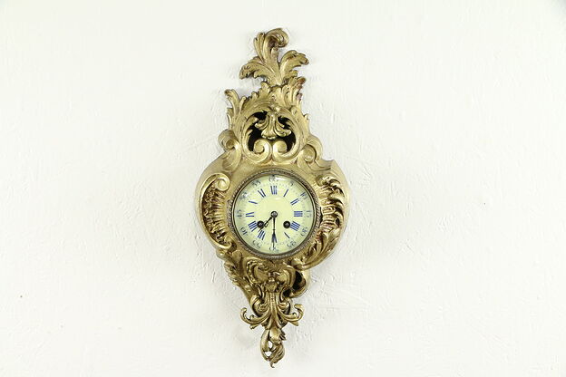 French Bronze Antique Cartouche Rococo Wall Clock, Signed Mougin  #31075 photo