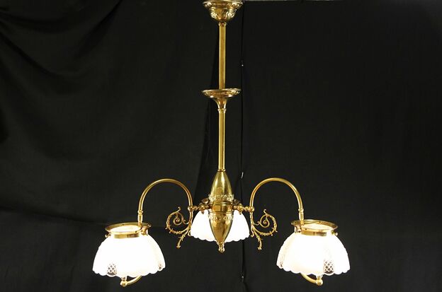 Victorian 1890's Antique 3 Light Gas Chandelier, Electrified photo