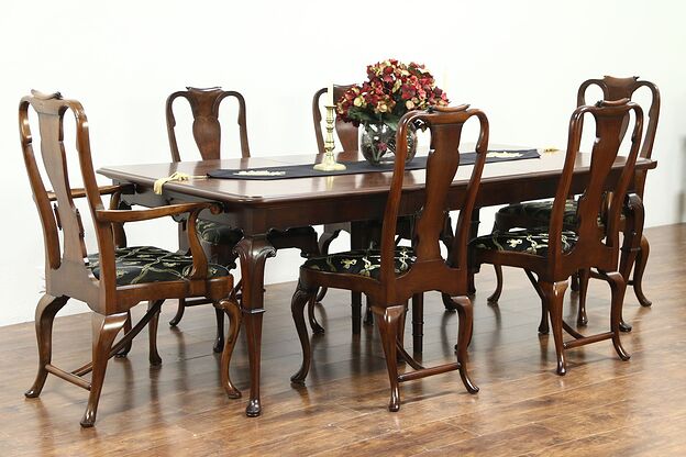 Carved Antique Walnut Dining Set, 11' Table & 6 Chairs, Signed Tobey #28821 photo