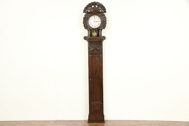 French Louis Philippe Antique Hand Carved Pine Tall Case Clock #30410 photo