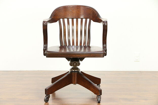 Oak Quarter Sawn Vintage Swivel Adjustable Library or Office Desk Chair #30434 photo