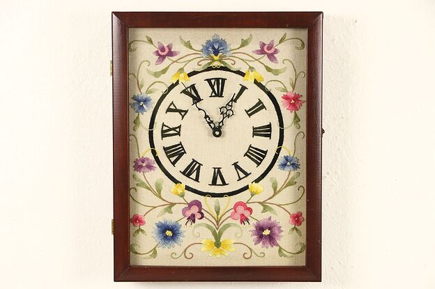 Vintage Wall Clock, Hand Stitched Dial, Quartz Battery Movement photo