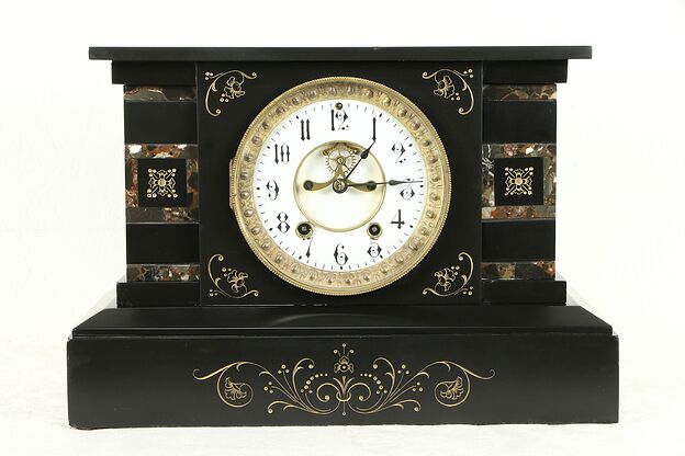 Victorian Antique Inlaid Marble Mantel Clock, Open Escapement Seth Thomas #31244 photo