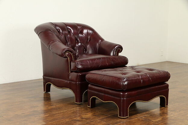 Tufted Vintage Club Chair & Ottoman or Stool, Leathercraft #31923 photo