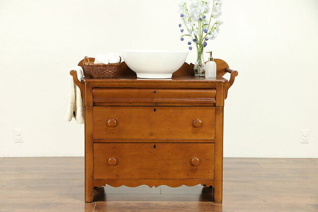 Victorian Antique Country Butternut Chest, Dresser, Commode, Sink Vanity #30494 photo
