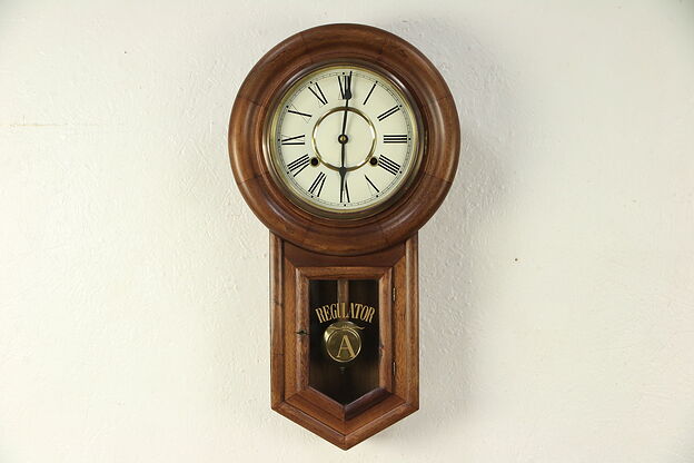 Victorian Style Vintage Mahogany School House Wall Clock #29719 photo