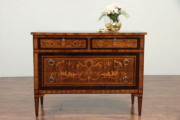 Italian Vintage Rosewood Inlaid Marquetry Linen or Hall Chest or Dresser #29970 photo