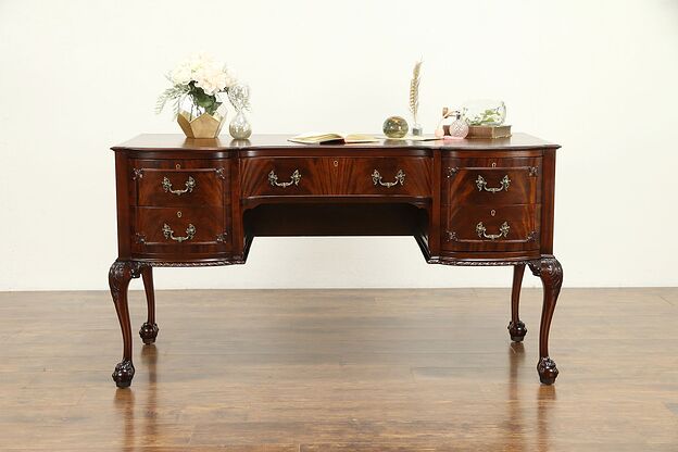 English Georgian Style Antique Carved Library Desk, Phillips of Bristol #30852 photo