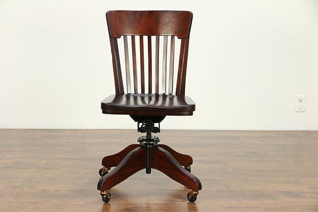 Oak & Birch Antique Swivel Adjustable Office or Library Desk Chair #30526 photo