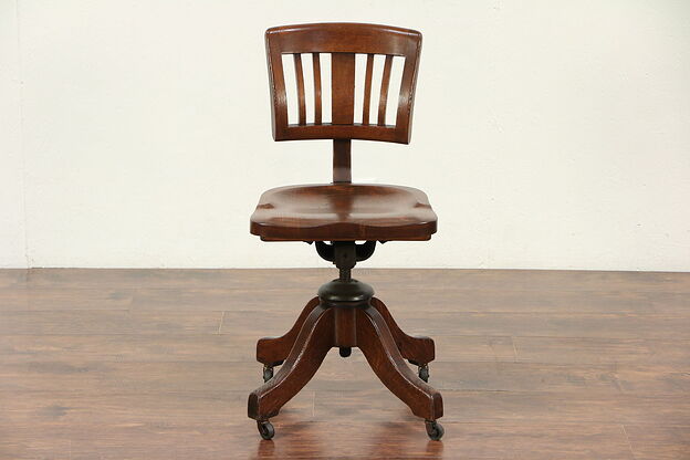 Oak Antique 1930's Vintage Adjustable Swivel Small Desk Chair, Johnson #29439 photo