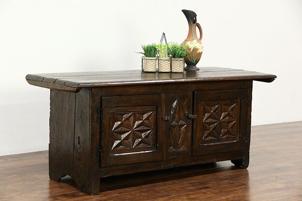 Oak late 1700's French Primitive Carved Country Sideboard or TV Console photo