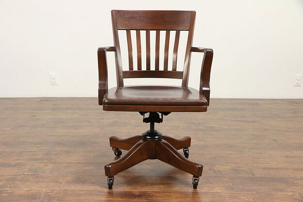 Walnut 1930's Vintage Swivel Adjustable Desk Chair, Johnson #30588 photo