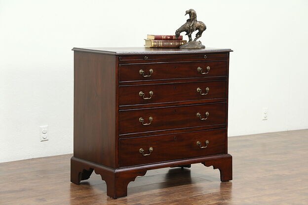 Mahogany 1830 Antique Bachelor Chest or Dresser, Leather Shelf, England photo