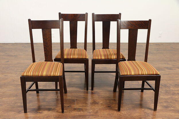 Set 4 Arts & Crafts Mission Oak Antique Craftsman Dining Chairs Striped  #30569 photo