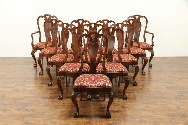Set of 8 Walnut & Burl Antique Georgian Style Scandinavian Dining Chairs #31005 photo