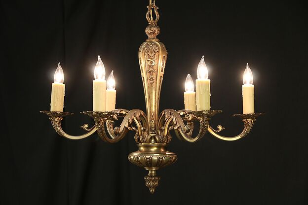 Bronze Antique 1915 Chandelier,  6 Beeswax Candles, Rewired #29649 photo