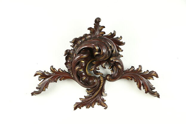 Carved Antique French Mahogany Architectural Salvage Crest Fragment #31408 photo