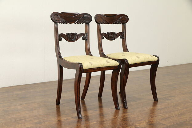 Pair of Classical Greek Revival Antique 1810 Mahogany Side Chairs #30859 photo
