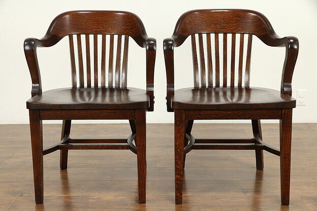 Pair of Antique Quarter Sawn Oak Banker, Office or Library Chairs, Klode #31121 photo