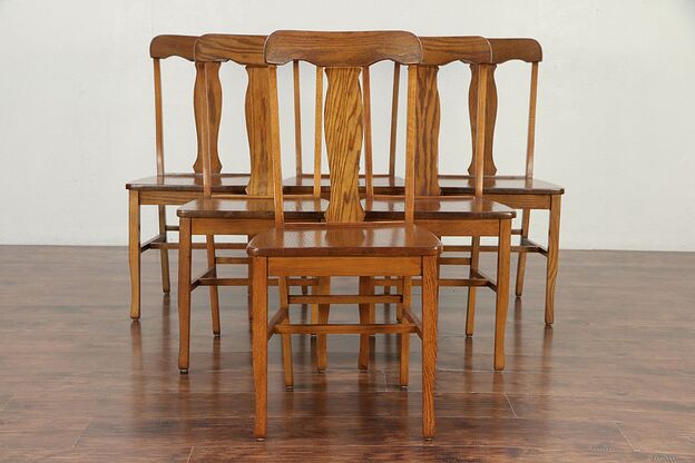 Set of Six Solid Oak Antique 1910 Dining Chairs #29945 photo