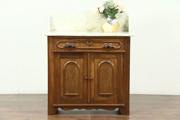 Victorian Antique 1860's Walnut Marble Top Small Chest, Commode or Nightstand photo