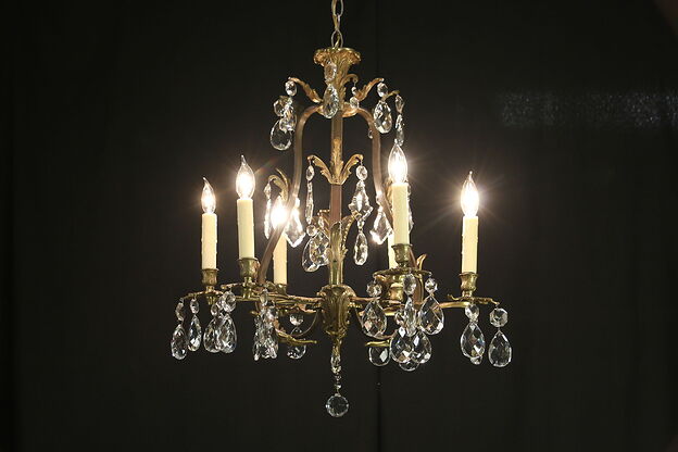 Crystal & Dark Brass 6 Candle Antique Vine Design Chandelier #29807 photo