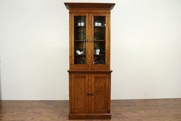 Victorian Antique Tall Oak Bookcase, China Cabinet or Pantry Cupboard #30109 photo