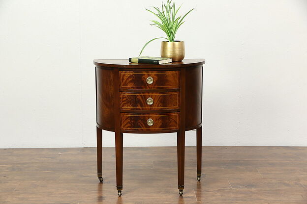 Demilune Half Round Vintage Hall Console Cabinet, Signed Columbia photo