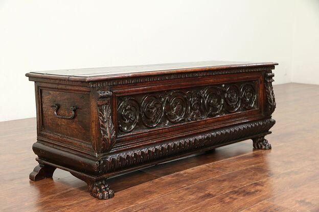 Italian Antique 1700's Dowry Chest Cassone, Bench, Trunk or Armor Chest #29258 photo