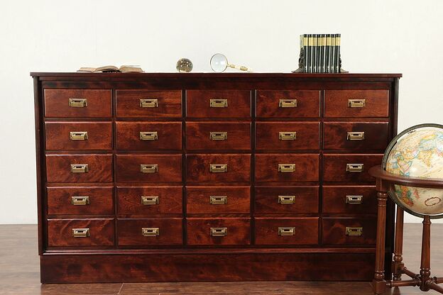 Apothecary Counter, 25 Drawer Antique File or Collector Cabinet, Signed #30026 photo