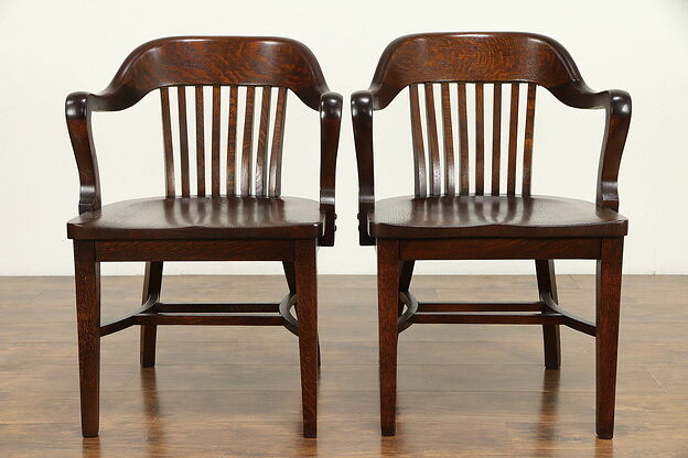 Pair of Antique Quarter Sawn Oak Banker, Office or Library Chairs, Klode #31124 photo