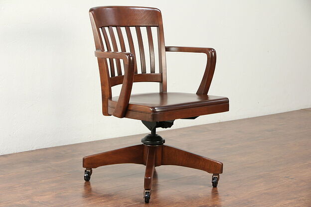 Swivel Adjustable 1940's Vintage Birch Desk Chair #29915 photo