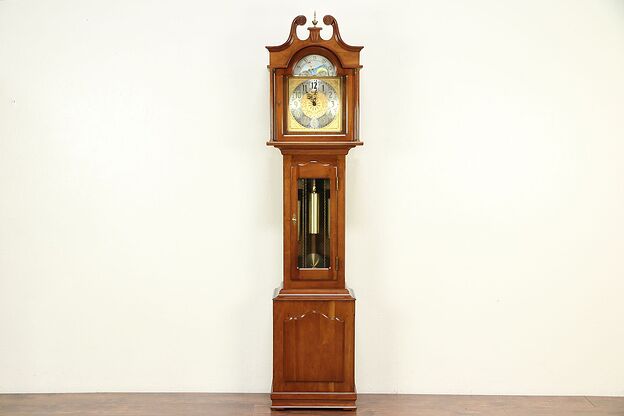 Cherry Vintage Grandfather Tall Case Clock, Westminster Chime, Daneker #29359 photo