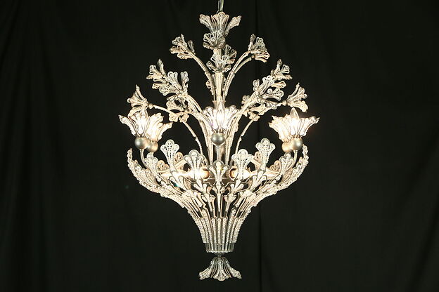 Pewter Vintage 12 Light Chandelier, Lucite Jeweled Prisms photo