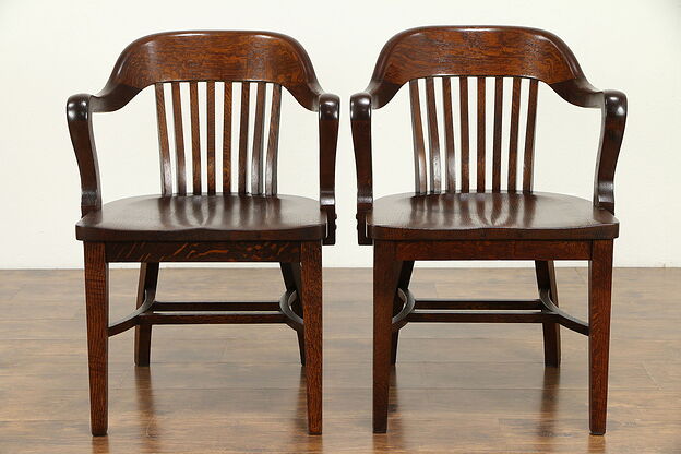 Pair of Antique Quarter Sawn Oak Banker, Office or Library Chairs, Klode #31119 photo
