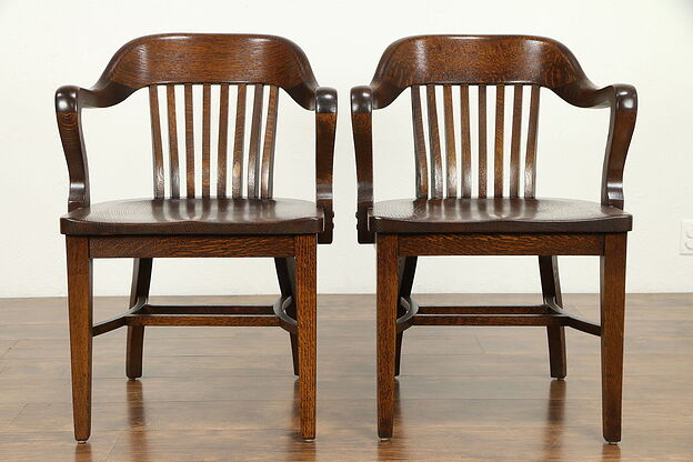 Pair of Antique Quarter Sawn Oak Banker, Office or Library Chairs, Klode #31409 photo