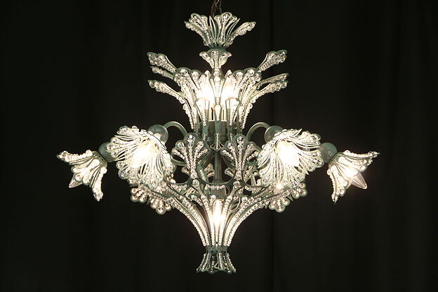 Verdigris Vintage Chandelier, Lucite Jeweled Prisms photo