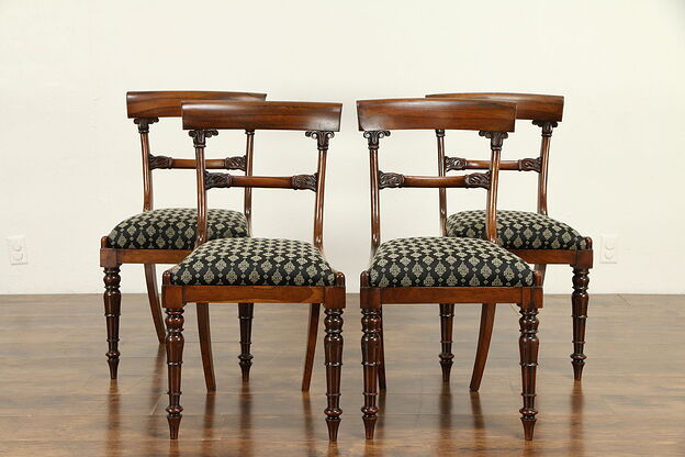 Set of 4 Rosewood Antique English 1825 William IV Dining or Game Chairs  #30761 photo