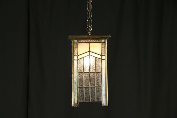 Arts & Crafts Antique Leaded Glass Craftsman Hall Lantern Light #31065 photo