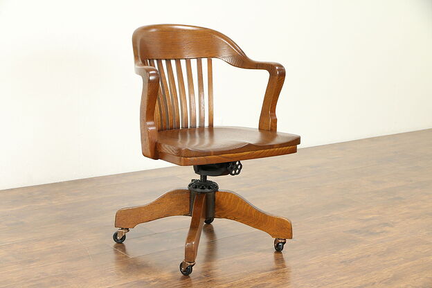 Oak Quarter Sawn Antique Swivel Adjustable Curved Desk Chair, Milwaukee #31094 photo