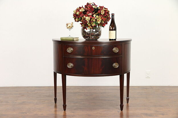 Mahogany Vintage Demilune Half Round Console Cabinet or Chest, Drexel #30579 photo