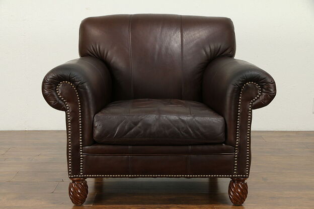 Leather Vintage Club Chair, Brass Nailhead Trim, Signed Classic #31433 photo