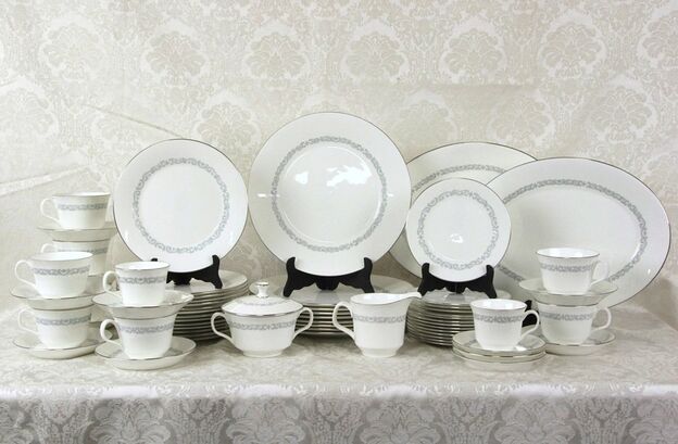 Minton Silver Scroll Set of China, & Serving Pieces photo