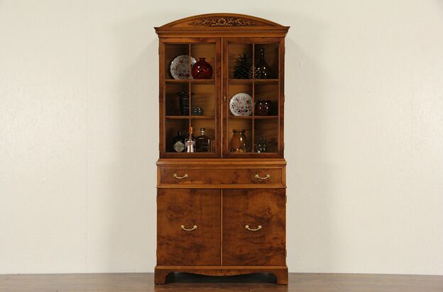 Satinwood 1930's Vintage Bowfront China Cabinet or Bookcase photo