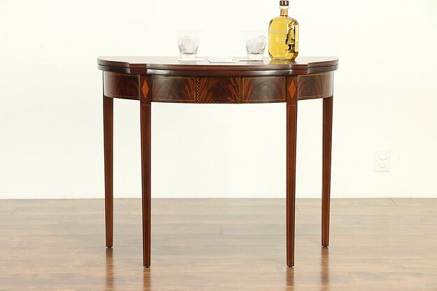 Mahogany Vintage Marquetry Hall Console & Game Table, Signed Imperial #30565 photo