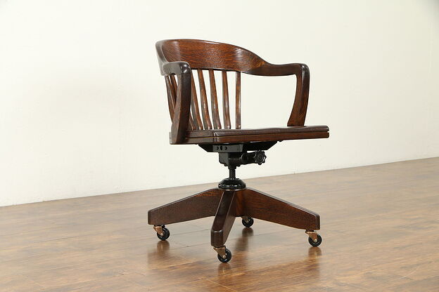 Oak Quarter Sawn 1930 Vintage Swivel Adjustable Desk Chair #31383 photo
