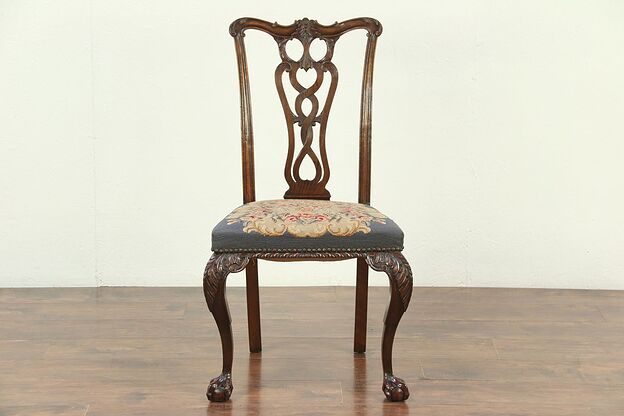 Georgian Chippendale 1900 Antique Desk or Side Chair, Needlepoint #28971 photo